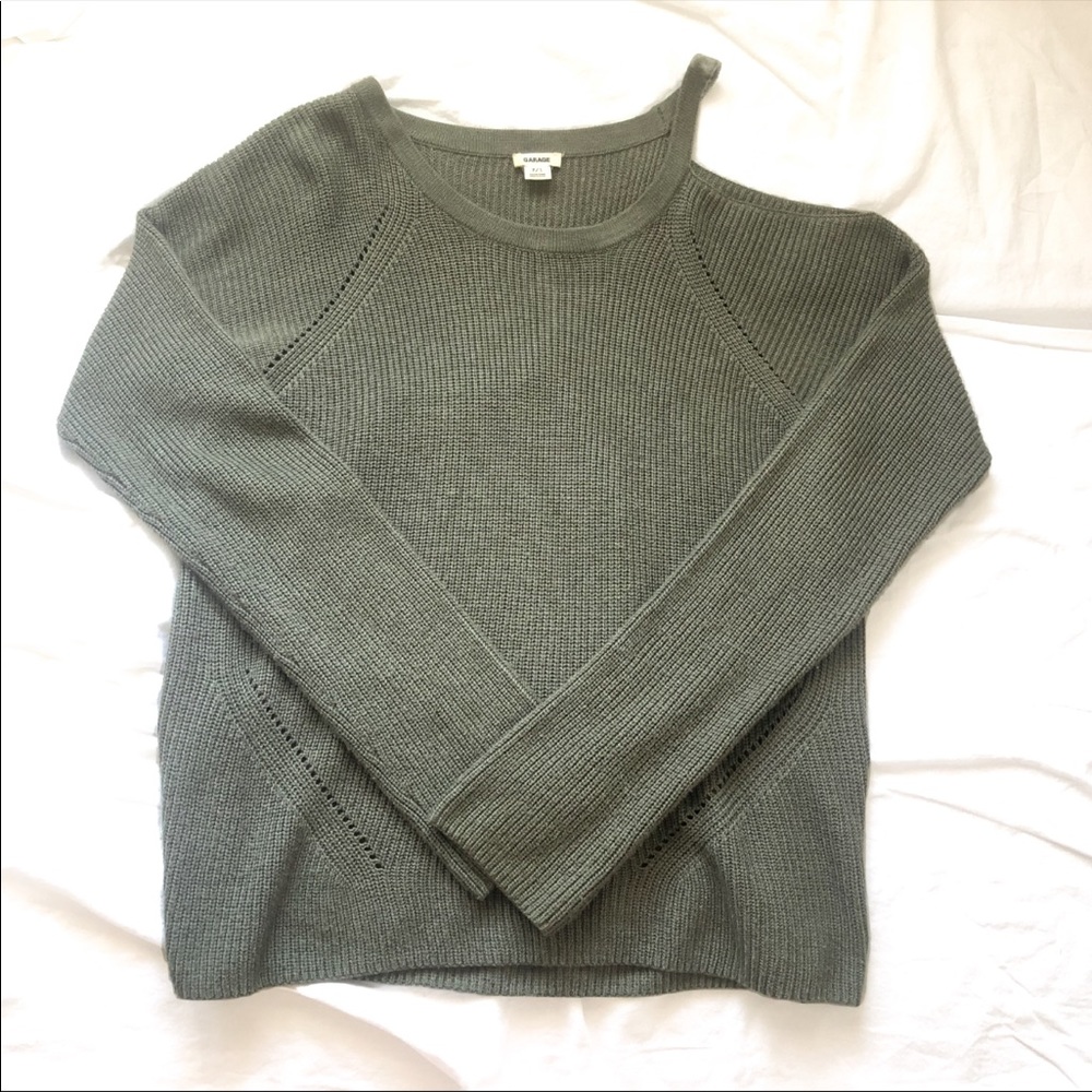 Garage Cold Shoulder Embroidered Knit Sweater